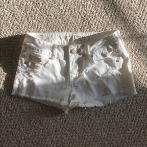 American Eagle Distressed White Shorts